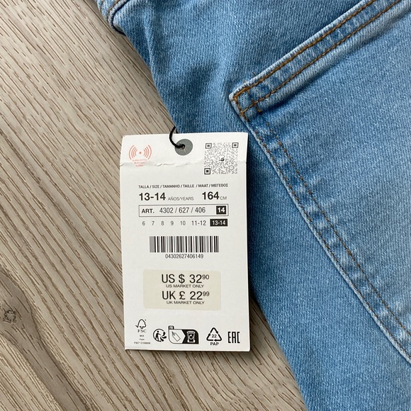 Zara Wide Leg Jeans Marine Pant Girls 13-14 Years Blue NWT High Waist - Picture 6 of 7